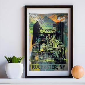 The 'Boann' Monoprint Poster of the Rochester, NY Skyline Poster. 13 x 19"